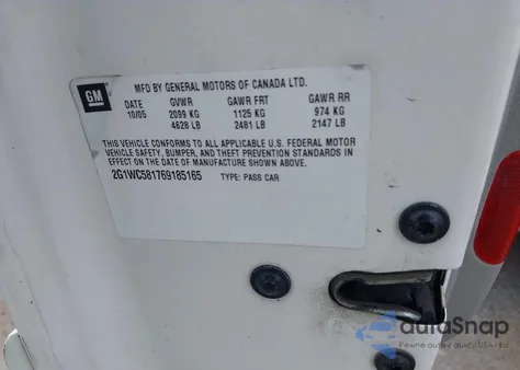 2006 Chevrolet Impala Lt из США, поврежденный, VIN 2G1WC581769185165